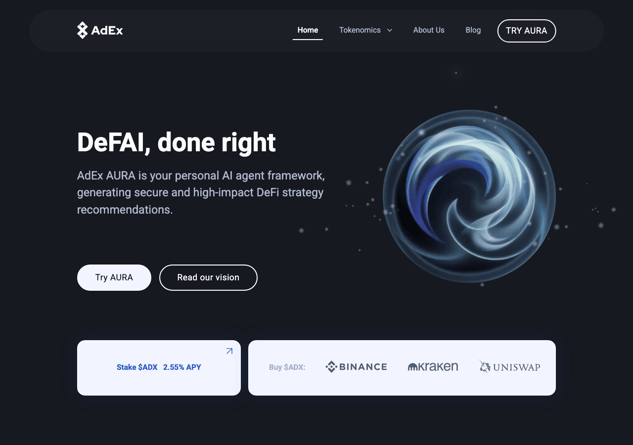 AdEx AURA Marketing Automation showing Marketing Automation - Decentralized advertising network