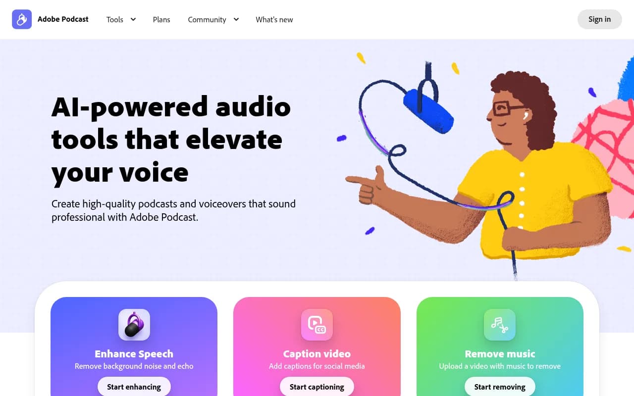 Adobe Podcast Audio Editing showing ai speech enhancement - Your all-in-one AI solution for audio and video podcast creation