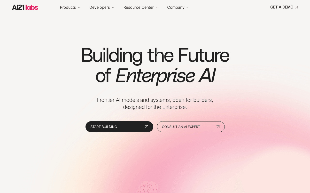 AI21 Studio Writing & Translation showing Writing & Translation - Build and deploy text-based AI applications with advanced l