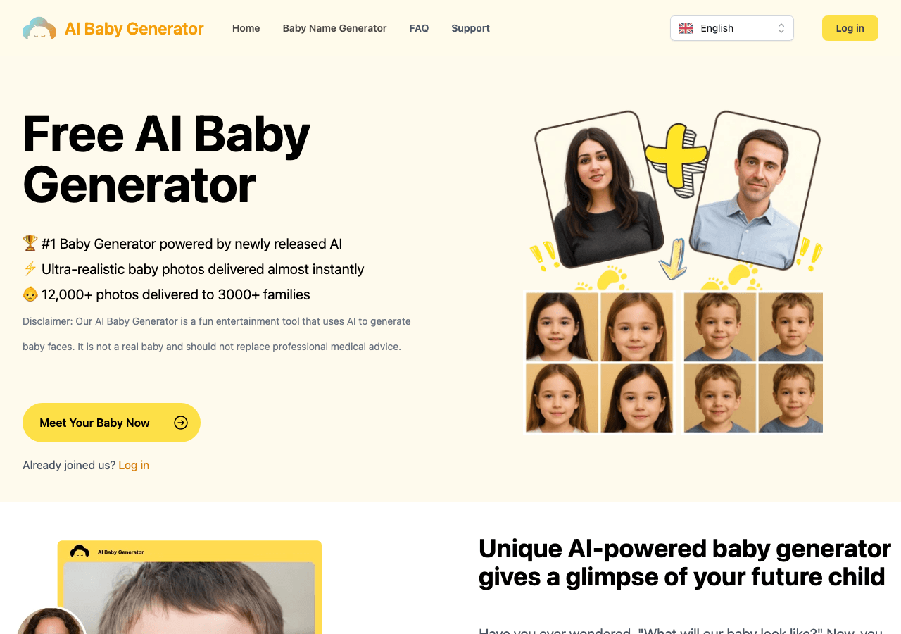 AI Baby Generator Image Generation showing Image Generation - See your future baby's face instantly with AI-powered magic!