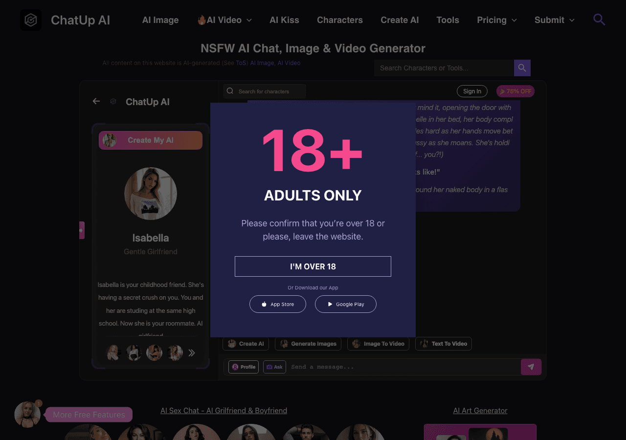 ChatUp AI Conversational AI showing ai chatbot - Uncensored AI for Unlimited Fantasy