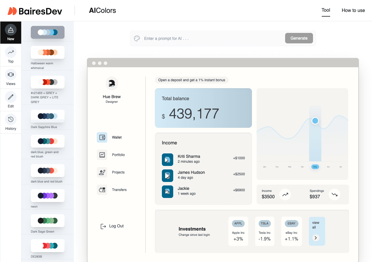 AIColors Design showing Design - AI-powered color palette creation and visualization for modern designers