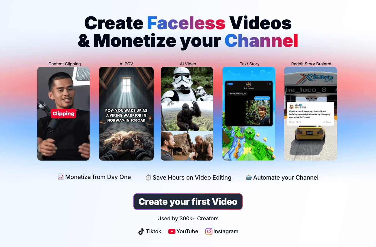 AICUT Video Generation showing Video Generation - Automate faceless social media videos with AI – from text to viral content,