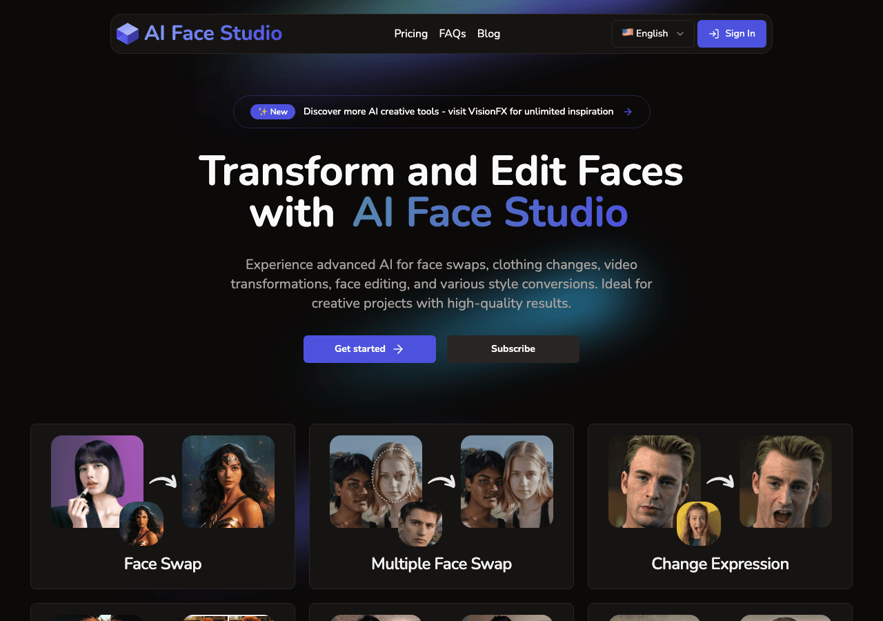 AI Face Studio Image Generation showing Image Generation - Transform Faces with AI