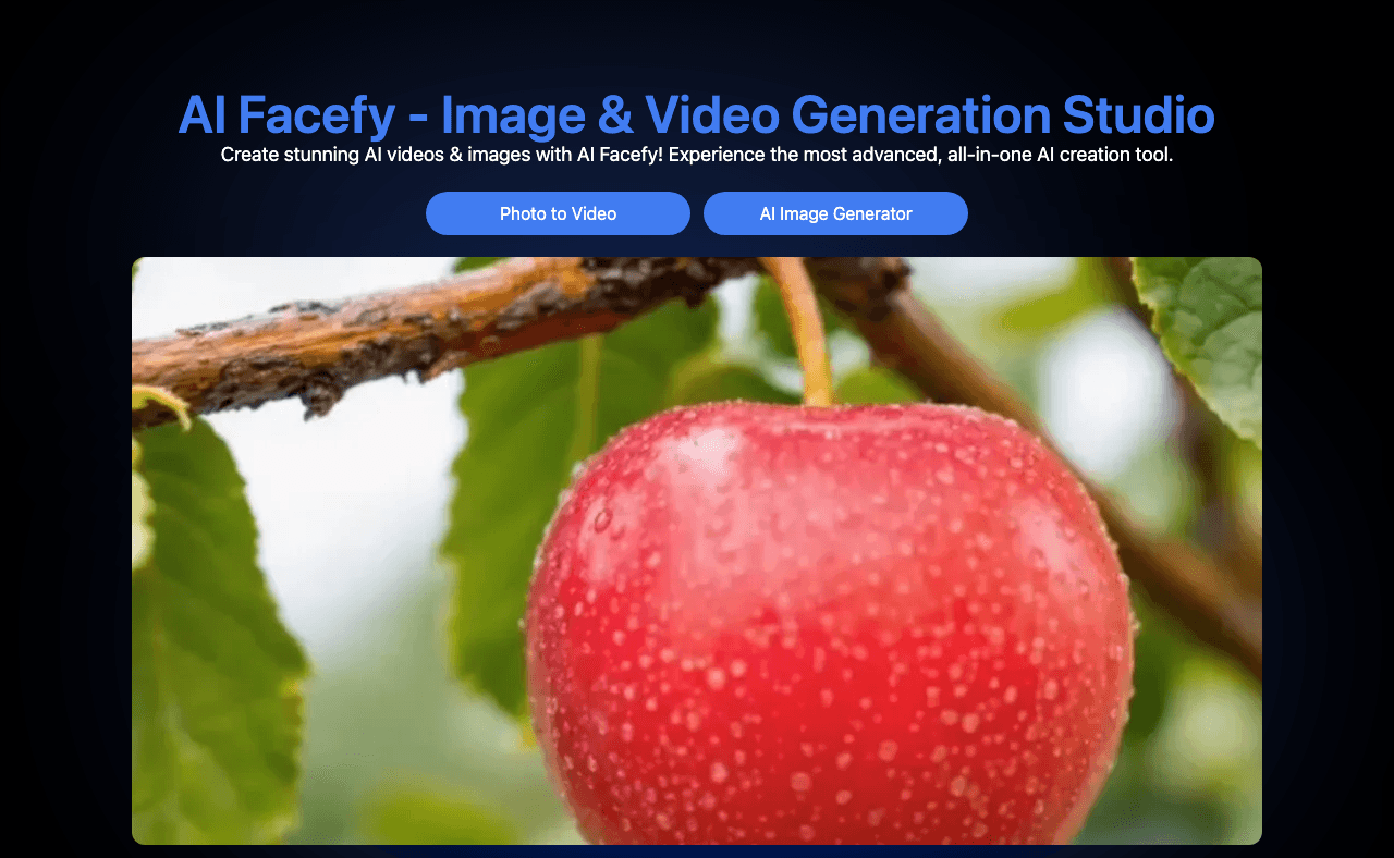 AI Facefy Image Generation showing Image Generation - Create and transform faces in images and videos with powerful AI.