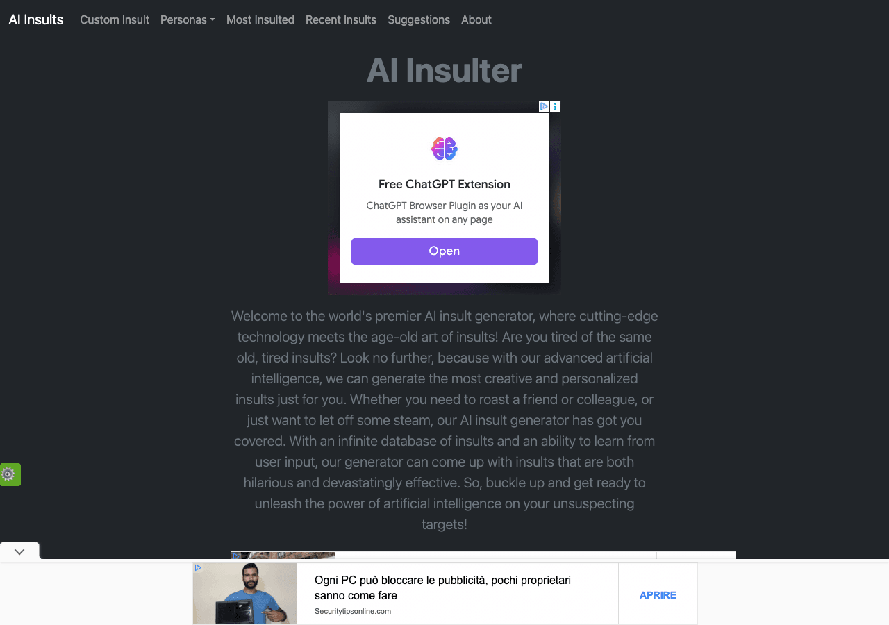 AI Insult Generator Conversational AI showing Conversational AI - World’s premier AI roast machine for savage, personalized i