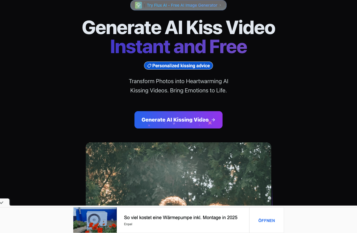 AI Kissing Video Generator Video Generation showing Video Generation - Transform your photos into romantic AI kiss videos in