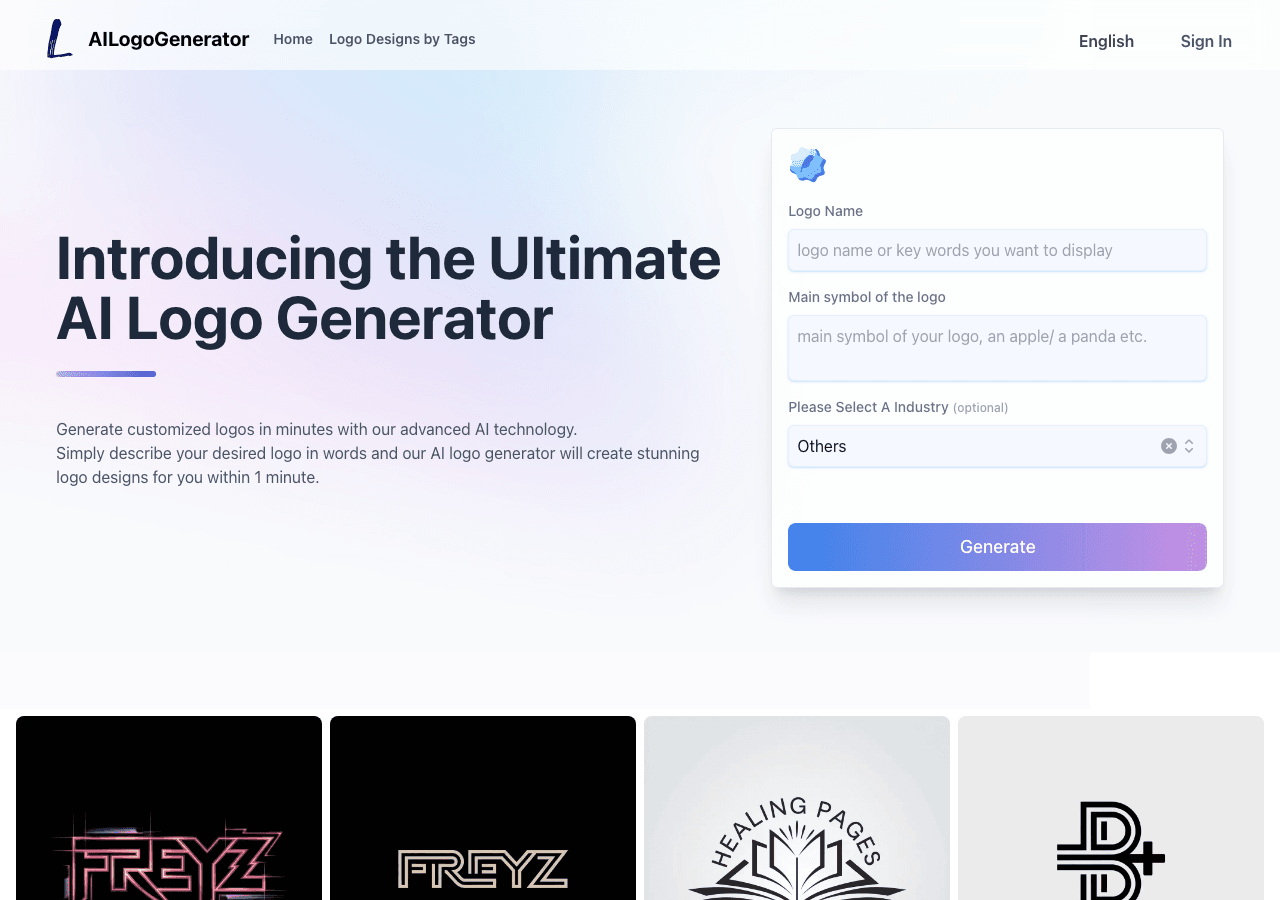 AI Logo Generator Design showing Design - Empowering businesses with AI-generated logos