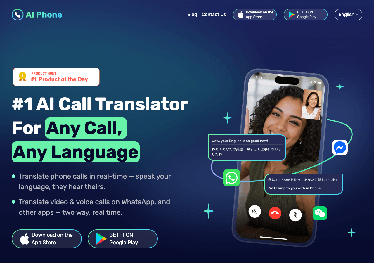 AI Phone Conversational AI showing Conversational AI - Break language barriers—real-time phone and call translation in 150+ l