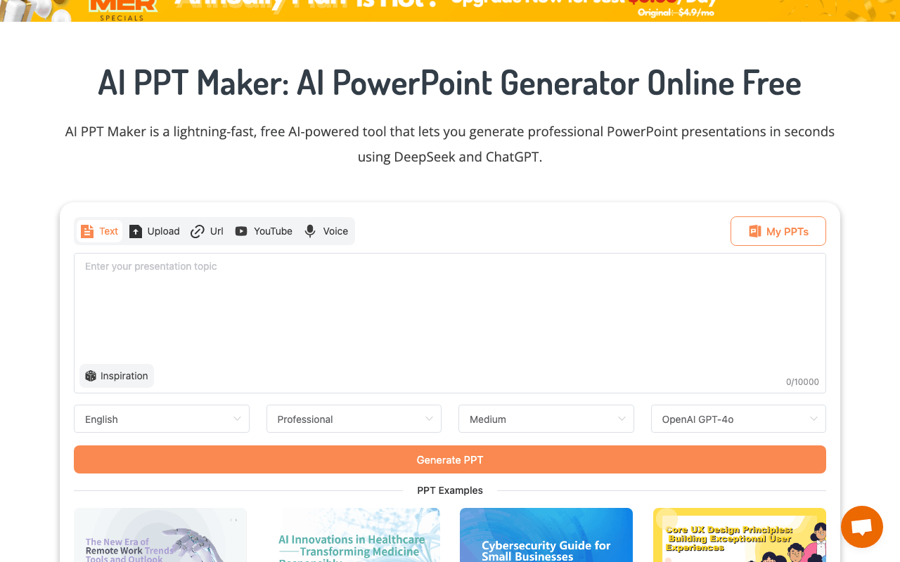 AI PPT Maker Design showing Design - Create Stunning Presentations Effortlessly