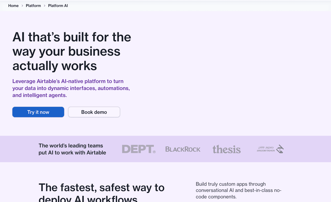 Airtable Productivity & Collaboration showing ai-native platform - The AI-native platform for building trusted AI apps at ent
