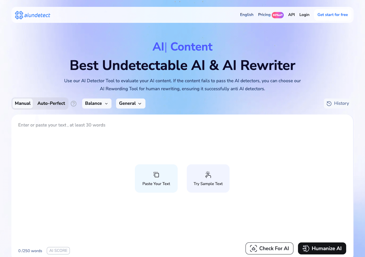 AI Undetect Writing & Translation showing Writing & Translation - Humanize Your AI Content and Bypass Detection Instantly