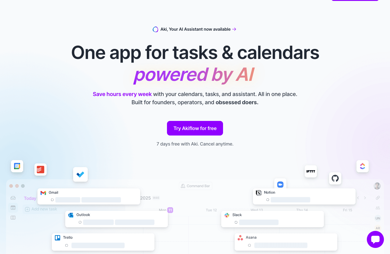 Akiflow Conversational AI showing Conversational AI - The calendar that works as hard as you do