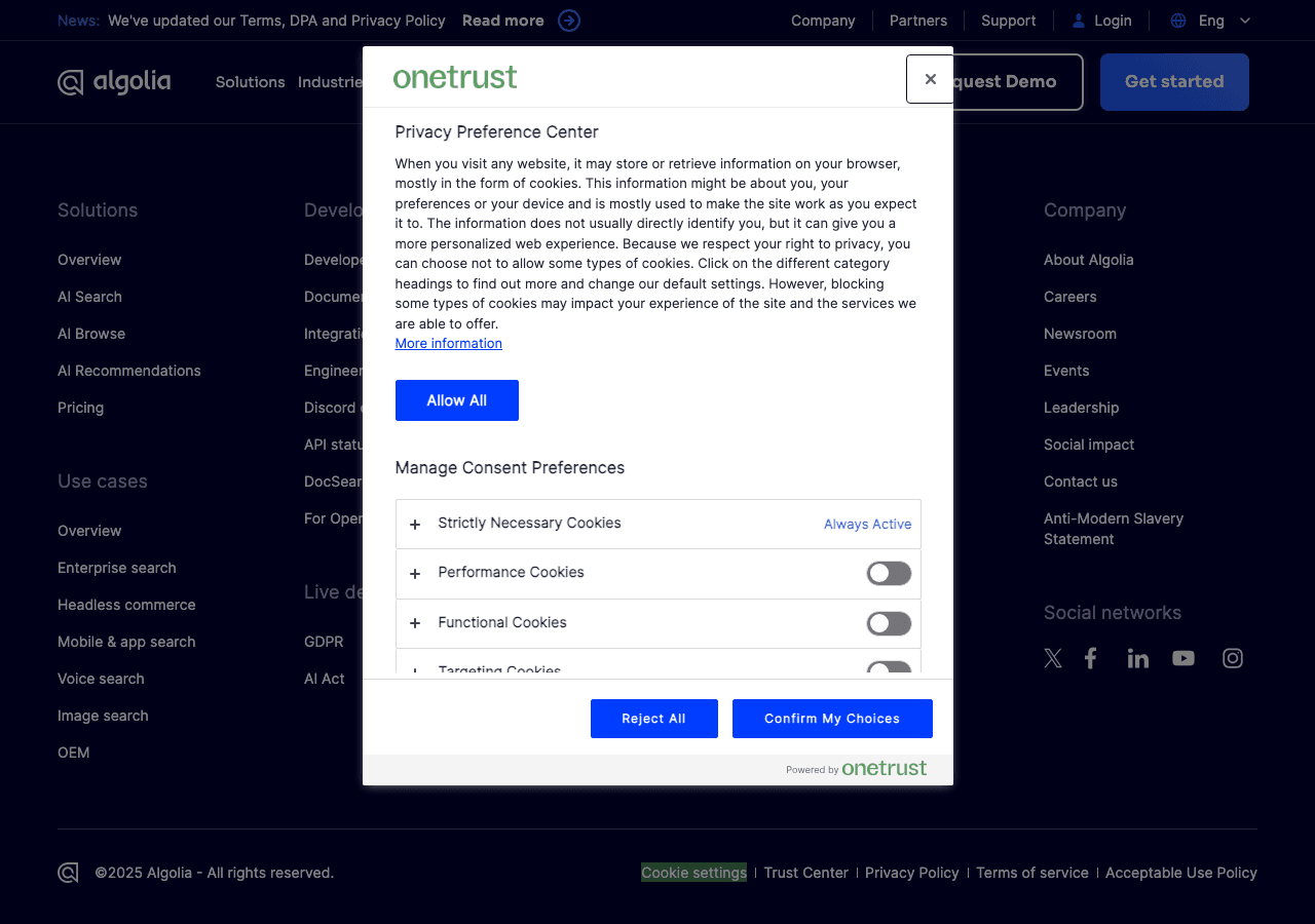 Algolia Search & Discovery showing search - The Most Reliable Search and Discovery Platform