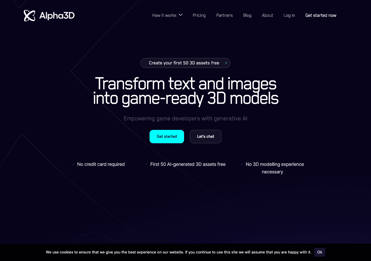 Alpha3D 3D Generation showing ai 3d modeling - Transform text and images into 3D assets—instantly.