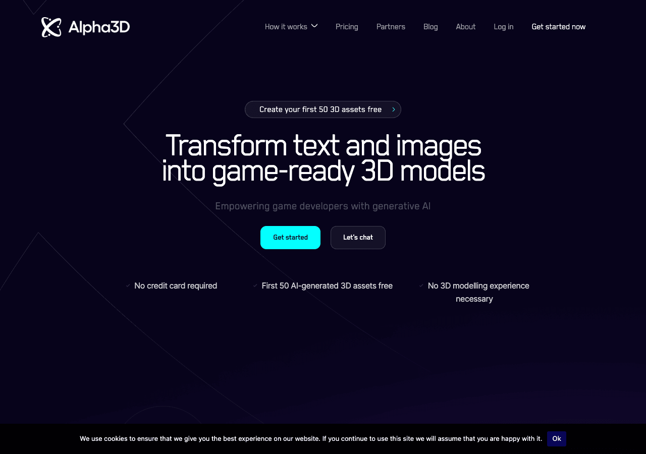 Alpha3D 3D Generation showing 3D Generation - Transform text and images into 3D assets—instantly.