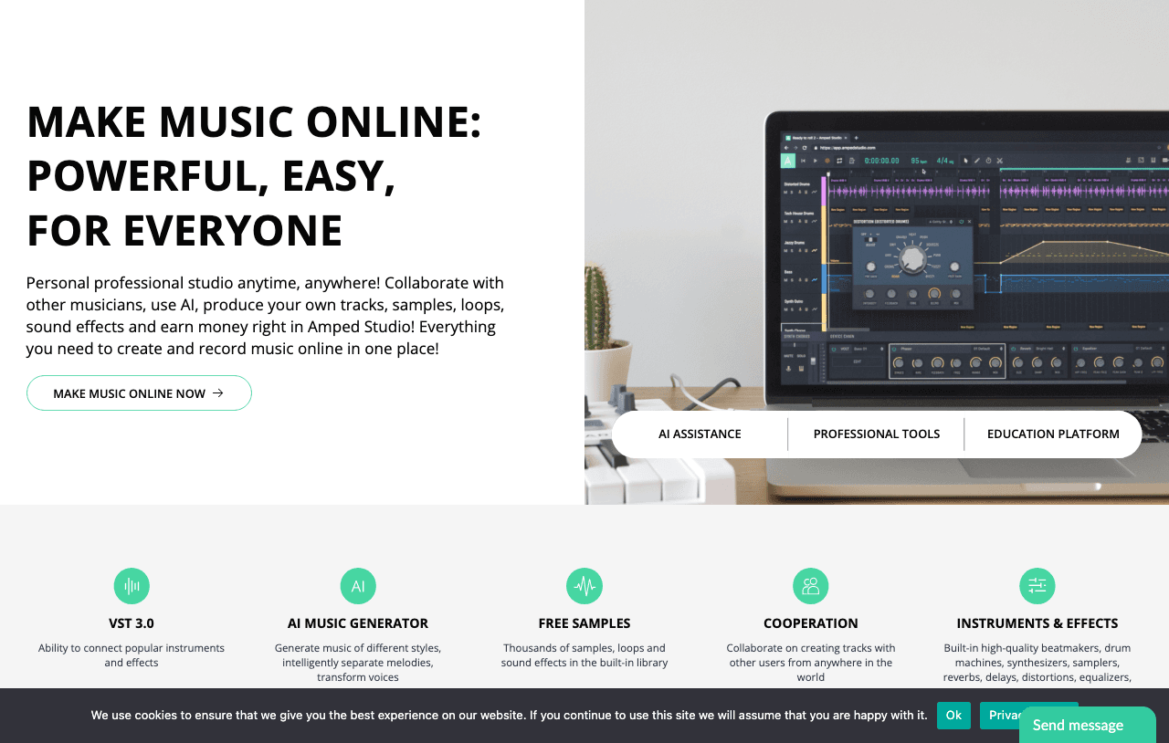 Amped Studio Music Generation showing browser-based daw - The Cloud Digital Audio Workstation