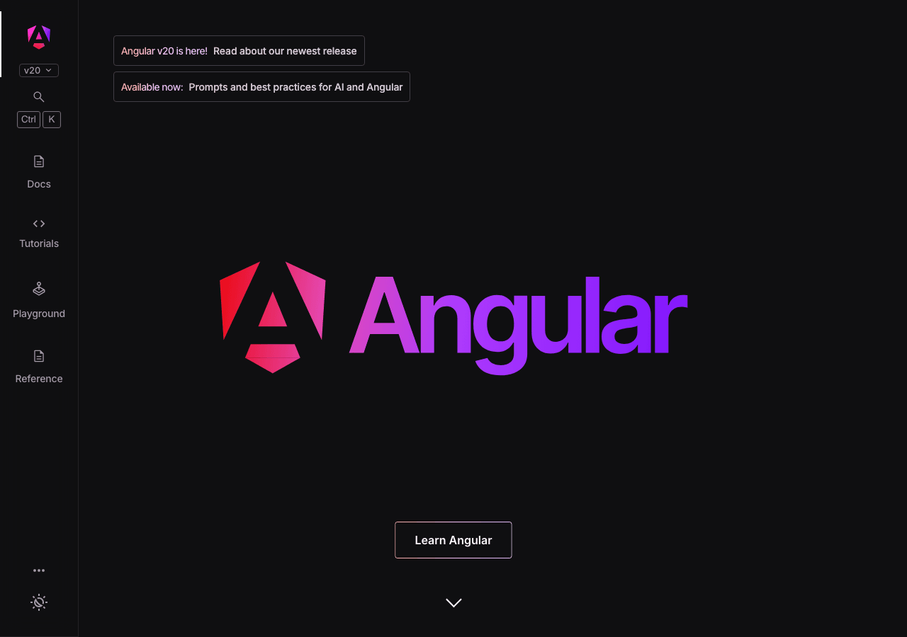 Angular.dev Code Assistance showing Code Assistance - The framework for building scalable web apps with confidence