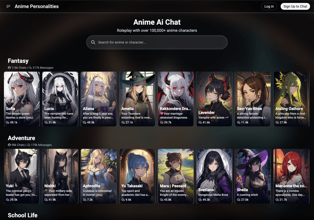 Anime AI Chat Conversational AI showing Conversational AI - Unlock the personalities of your favorite anime characters!