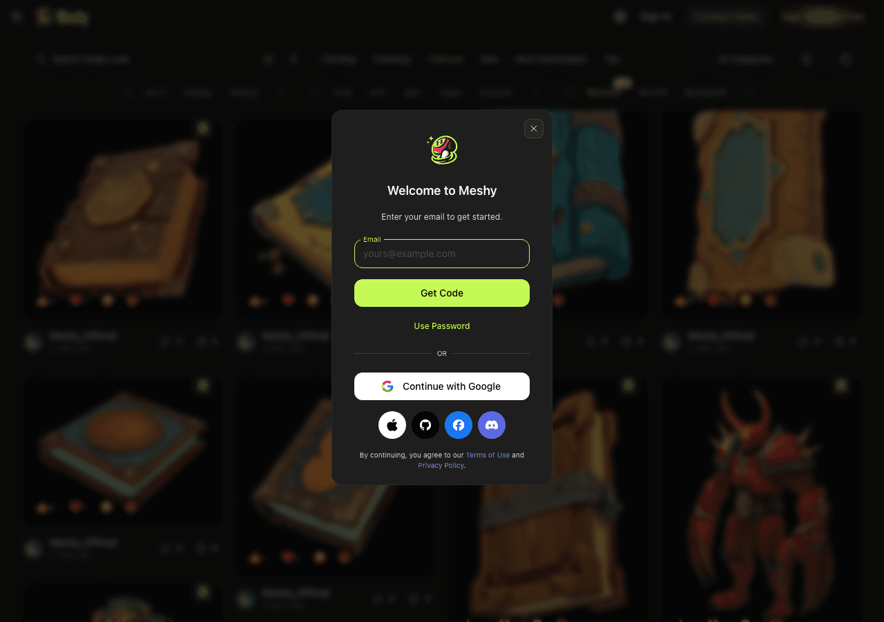 Meshy 3D Generation showing ai 3d modeling - Turn text and images into production-ready 3D models, textures, animations, and