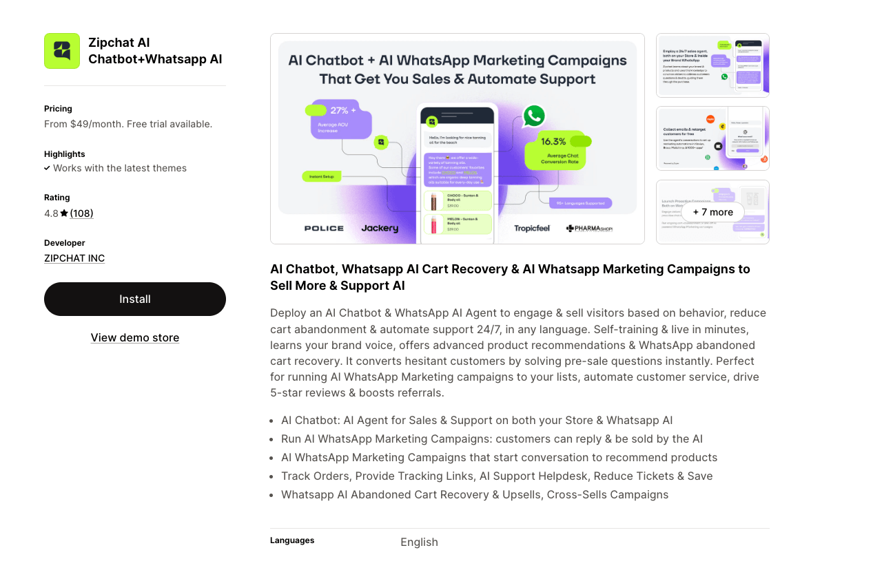 Zipchat AI Conversational AI showing Conversational AI - Accelerating Customer Support