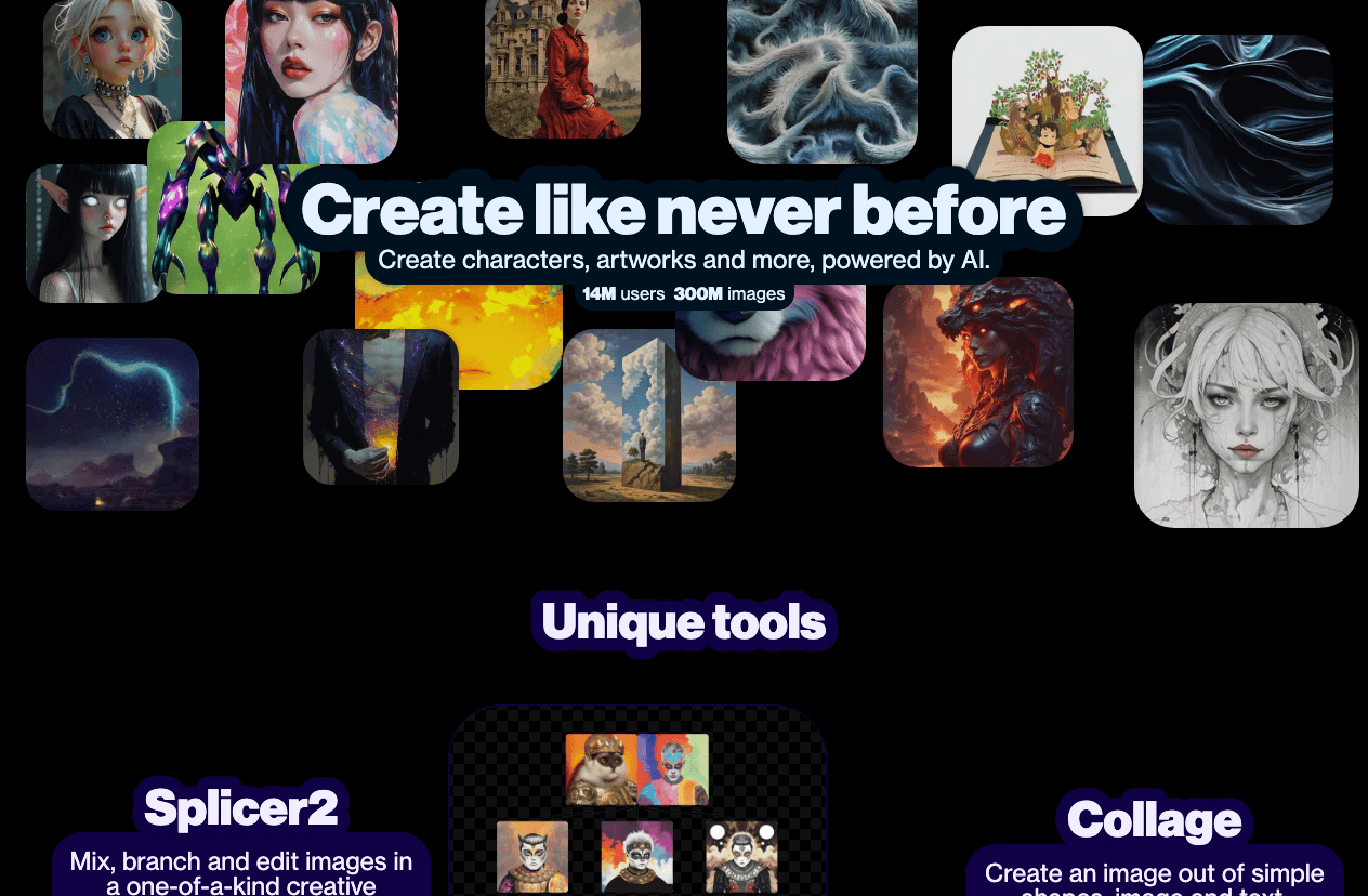 Artbreeder Image Generation showing Image Generation - Mix, branch and edit images in a one-of-a-kind creative interface