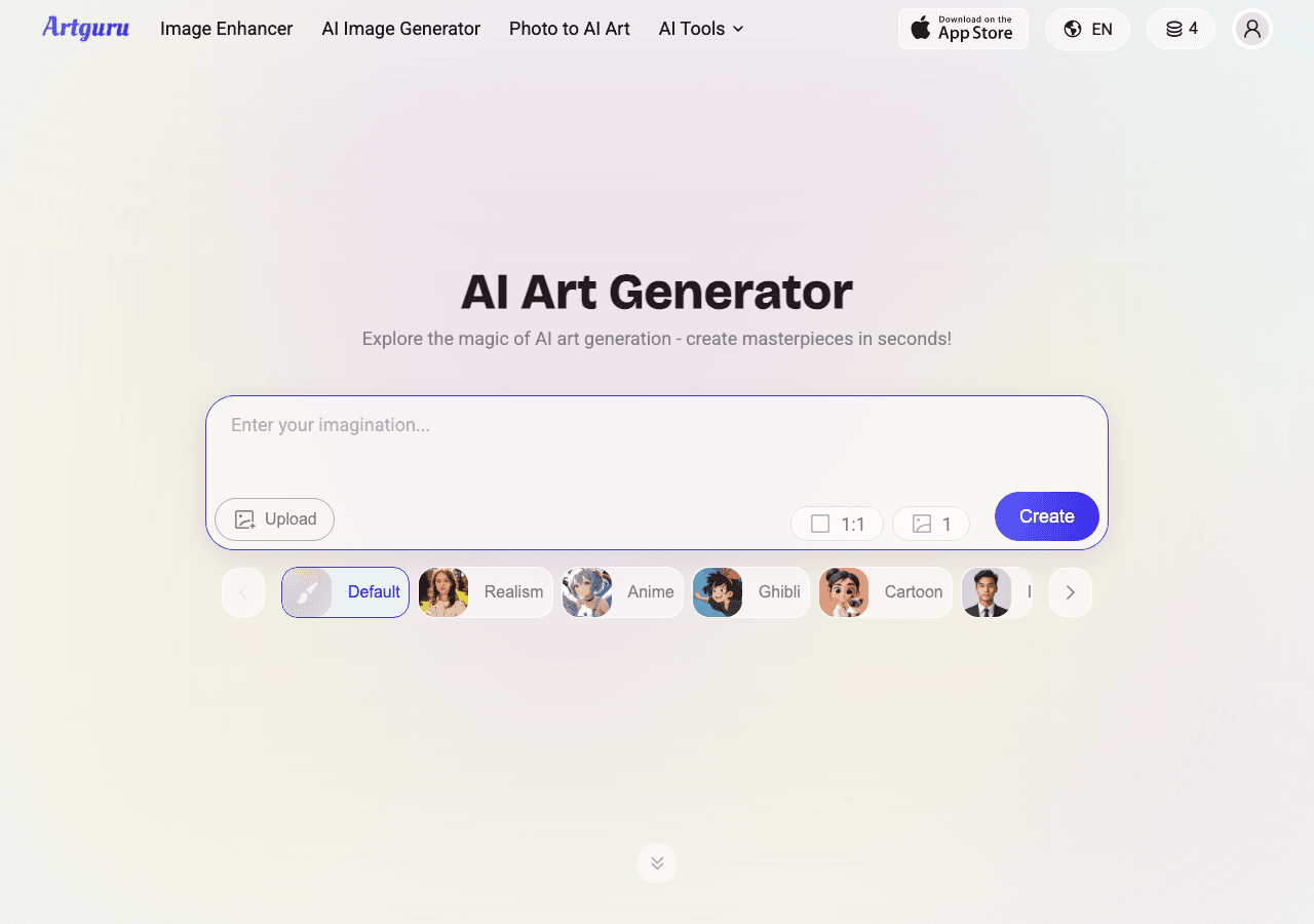 Artguru Image Generation showing ai art generator - Transform your ideas into stunning art with AI