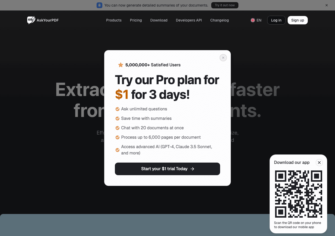 AskYourPDF Conversational AI showing Conversational AI - Your PDF questions answered instantly!