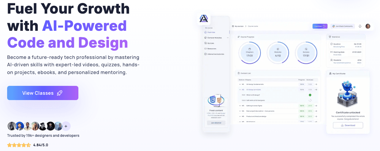 Atheros Learning Design showing Design - Design, code, and build smarter—AI learning for digital creators.