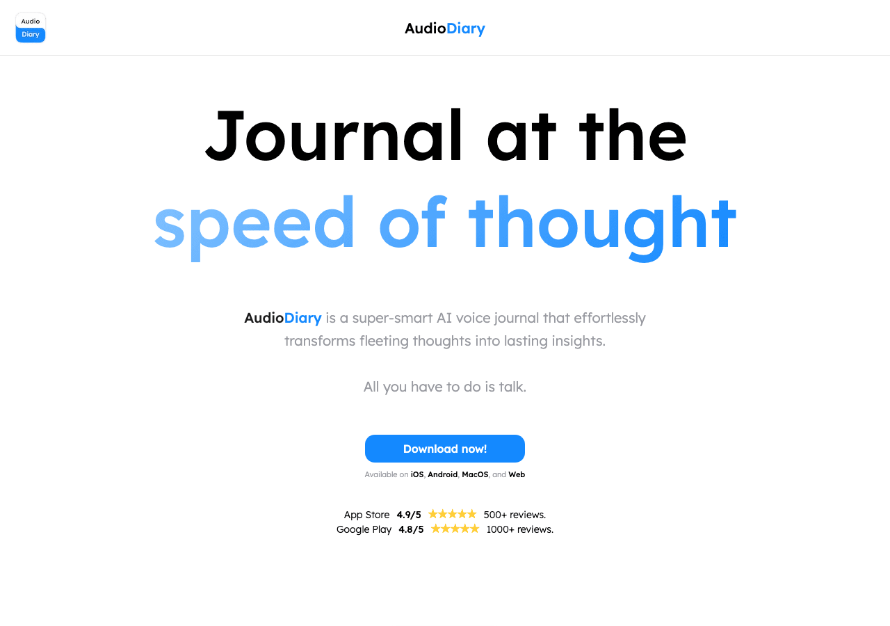 Audio Diary Productivity & Collaboration showing Productivity & Collaboration - Transform your voice notes into text effortle
