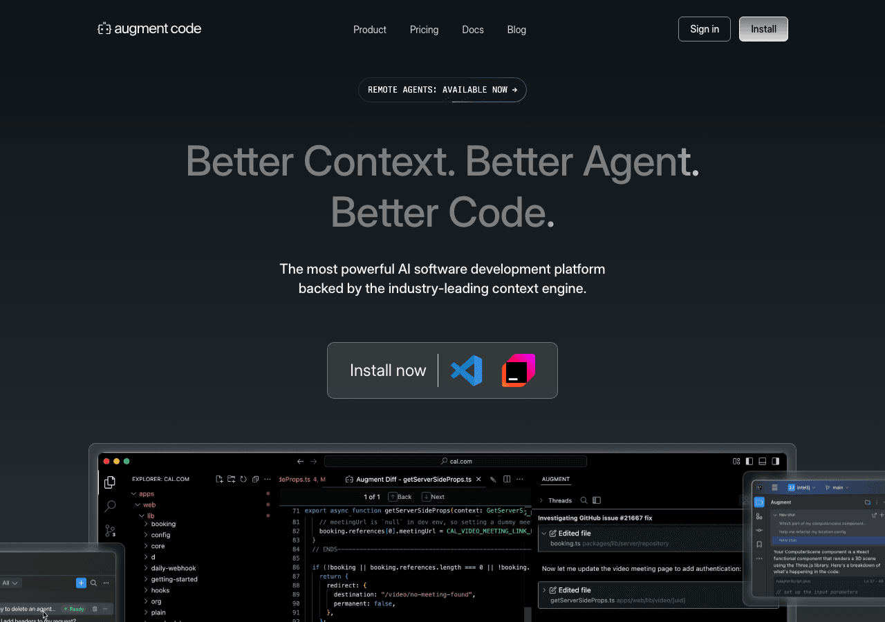 Augment Code Assistance showing Code Assistance - AI coding platform for real software