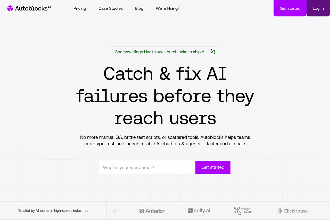Autoblocks AI Code Assistance showing Code Assistance - Ship AI with confidence, not crossed fingers