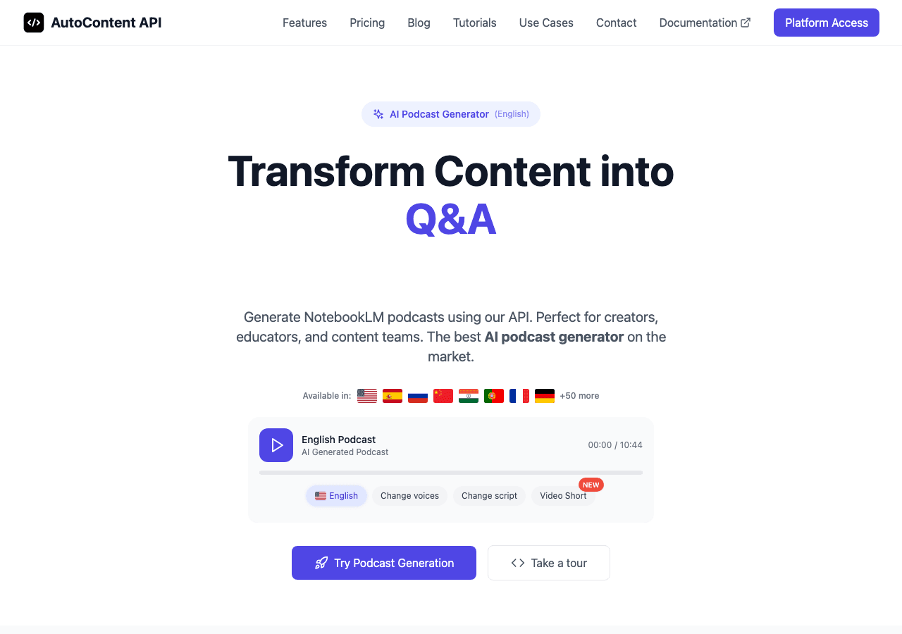 AutoContent API Writing & Translation showing Writing & Translation - Automate Your Content Creation