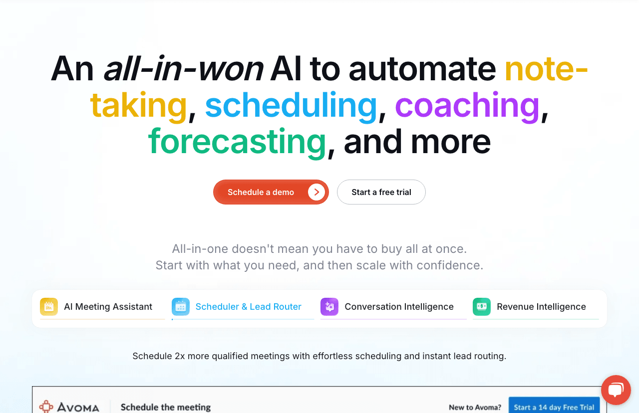 Avoma Conversational AI showing Conversational AI - Unleash the power of conversational insights