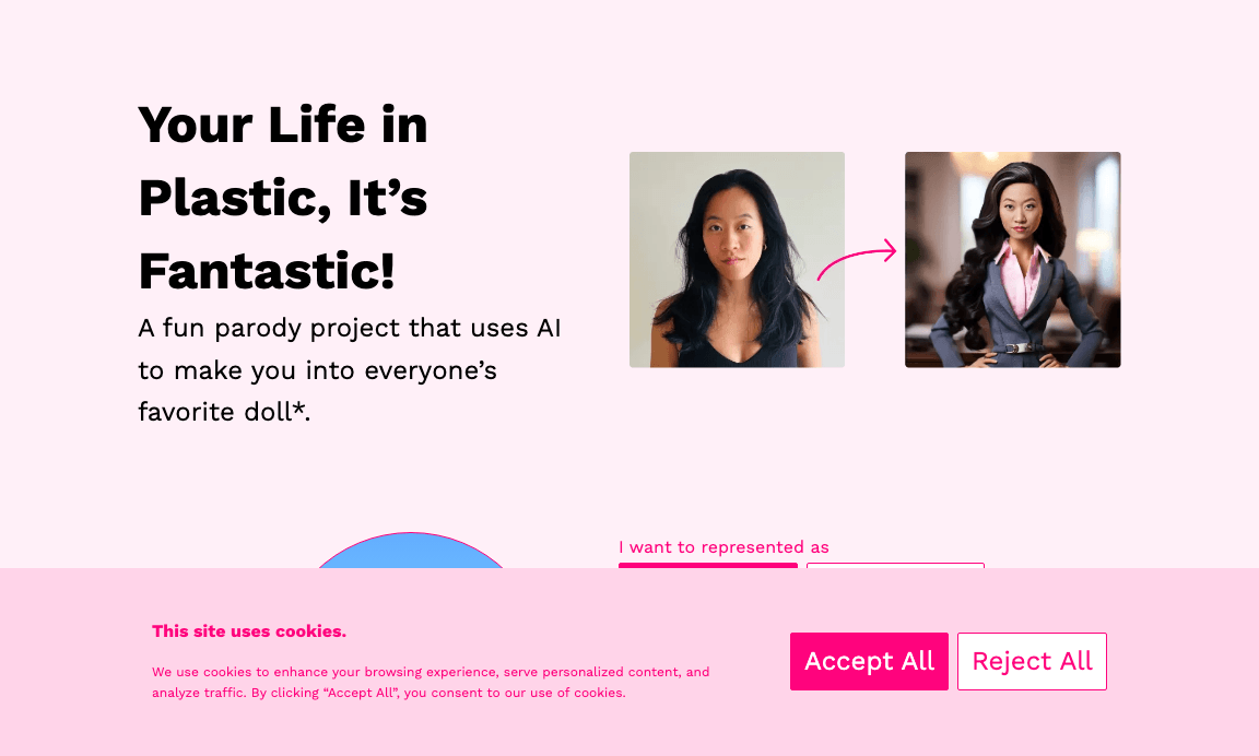 BaiRBIE.me Image Generation showing Image Generation - Turn your selfie into a Barbie or Ken with AI