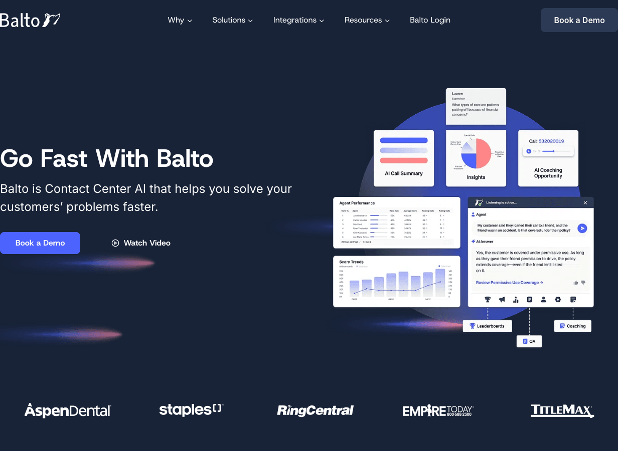 Balto AI Conversational AI showing Conversational AI - Real-time guidance for sales and service calls