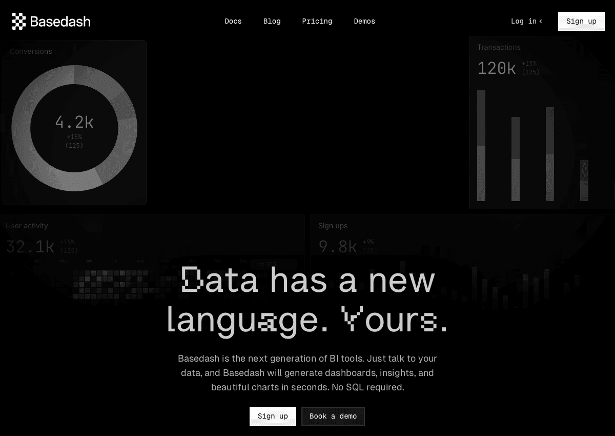 Basedash Data Analytics showing Data Analytics - The AI-native Business Intelligence Platform