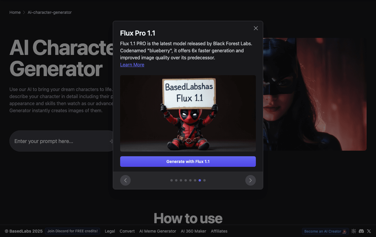 BasedLabs AI Character Generator Image Generation showing ai character generator - Type a prompt, pick a style, generate full
