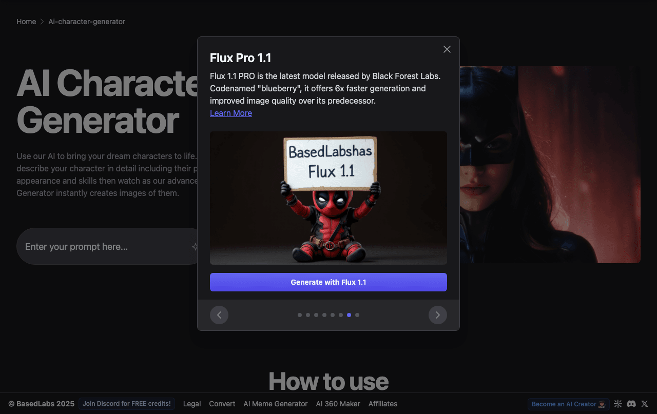 BasedLabs AI Character Generator Image Generation showing Image Generation - Type a prompt, pick a style, generate fully rend