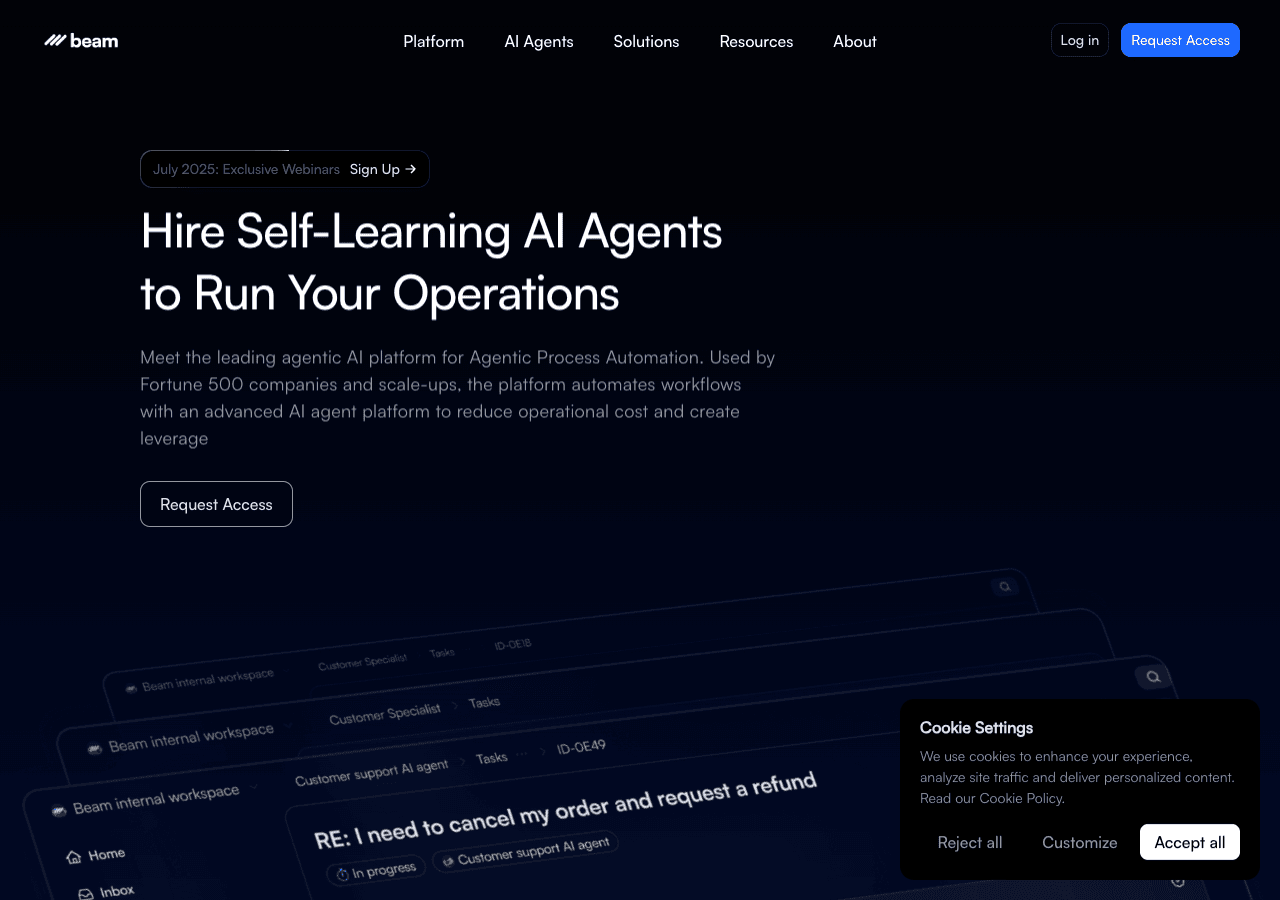 Beam AI Conversational AI showing Conversational AI - Hire Self-Evolving AI Agents to Run Your Operations