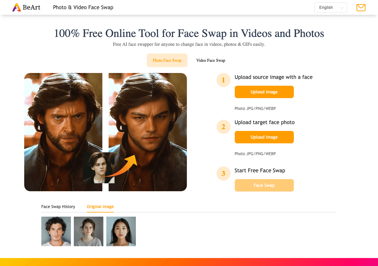 BeArt AI Face Swap Image Generation showing Image Generation - Free AI Face Swap for Photos, Videos & GIFs—Fast, Seamless, No