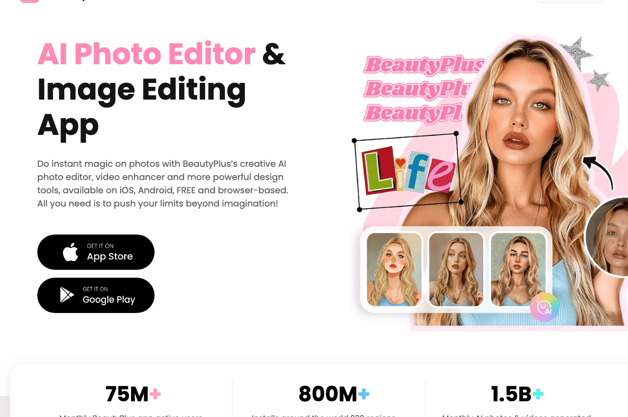 BeautyPlus Image Generation showing photo editing - Beautify Your Selfie