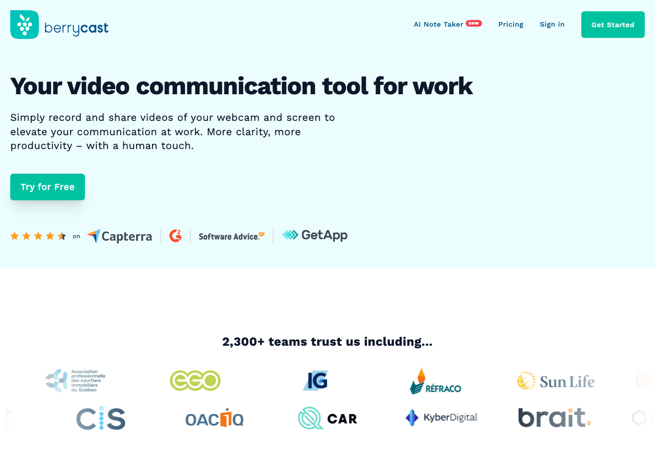 Berrycast Productivity & Collaboration showing Productivity & Collaboration - Record, transcribe, and summarize your meetings