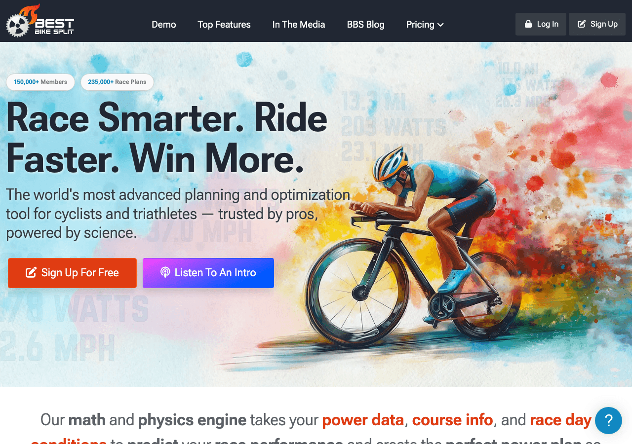 Best Bike Split Data Analytics showing Data Analytics - Optimize Your Race
