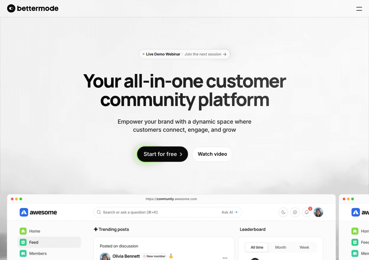 Bettermode Productivity & Collaboration showing Productivity & Collaboration - All-in-one AI-powered customer community platf