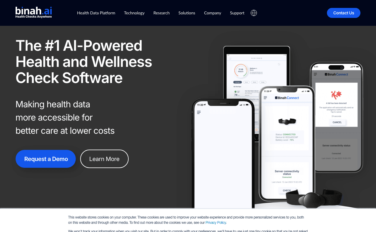 Binah.ai Data Analytics showing Data Analytics - Transforming vital signs into insights