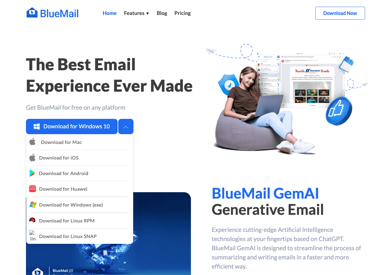 BlueMail Productivity & Collaboration showing Productivity & Collaboration - The best email experience ever made