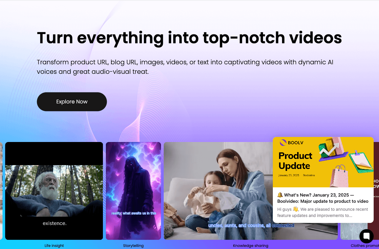 Boolvideo Video Generation showing Video Generation - Transforming videos with precision