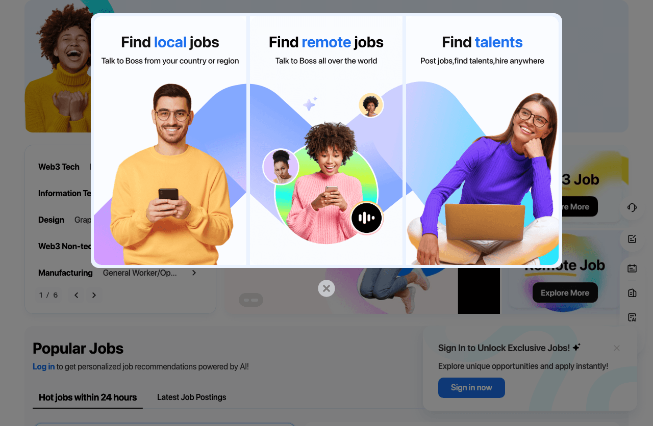 Bossjob Search & Discovery showing Search & Discovery - Find Job. Talk to Boss