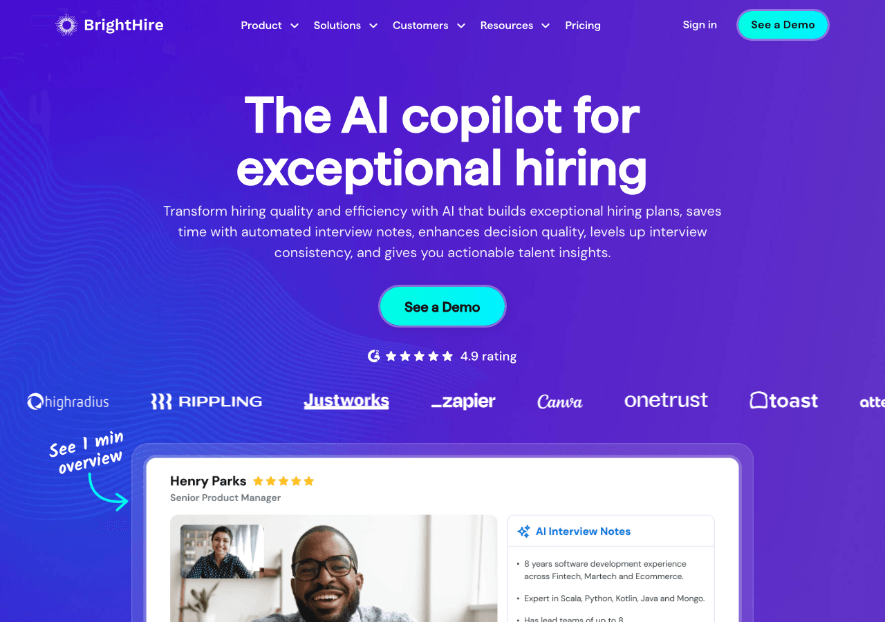 BrightHire Productivity & Collaboration showing Productivity & Collaboration - Revolutionize Your Hiring Process